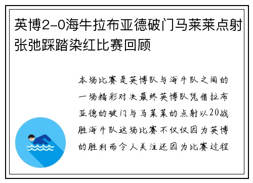 英博2-0海牛拉布亚德破门马莱莱点射张弛踩踏染红比赛回顾